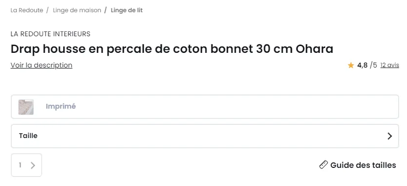 Tableau des tailles de linge de lit